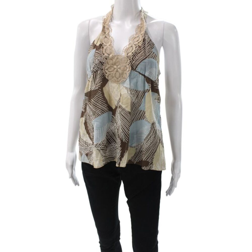 BCBG Max Azria Women Halter Geometric Cotton Camisole Beige Size S